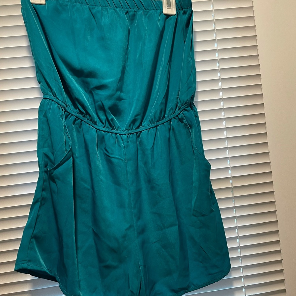 Blue strapless romper